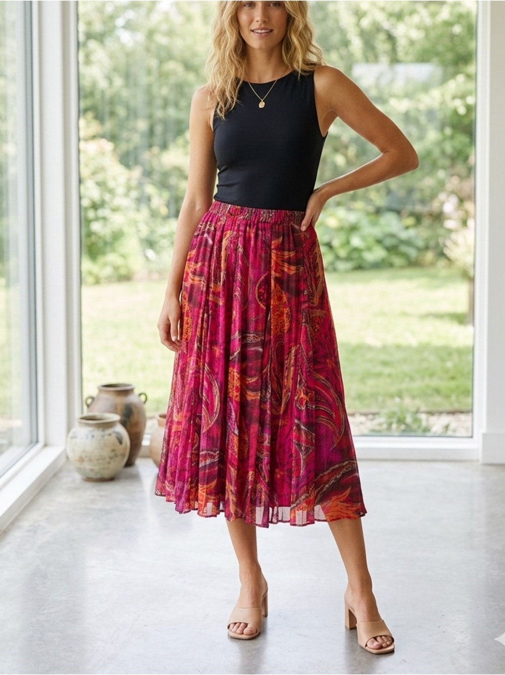 Womens Coldwater Creek Purple Paisley midi Skirt Boho Indie Casual Size petite s